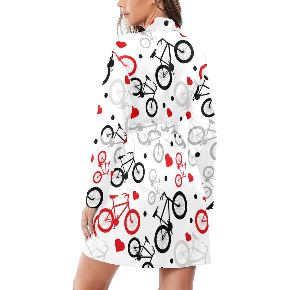 Bicycle Pattern Print Design 04 Women's Long Sleeve Belted Night Robe