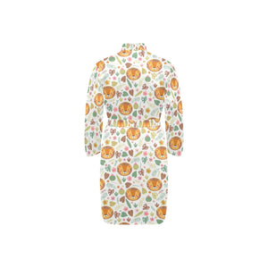 Lion Pattern Print Design 04 Men's Long Sleeve Belted Night Robe