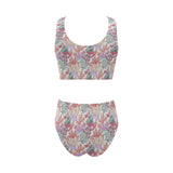 Coral Reef Pattern Print Design 03 Chest Bowknot High Waisted Bikini Swimsuit