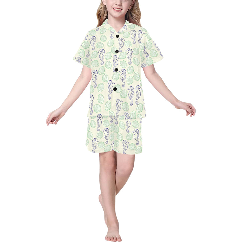 Seahorse shell pattern Kids' Boys' Girls' V-Neck Short Pajama Set