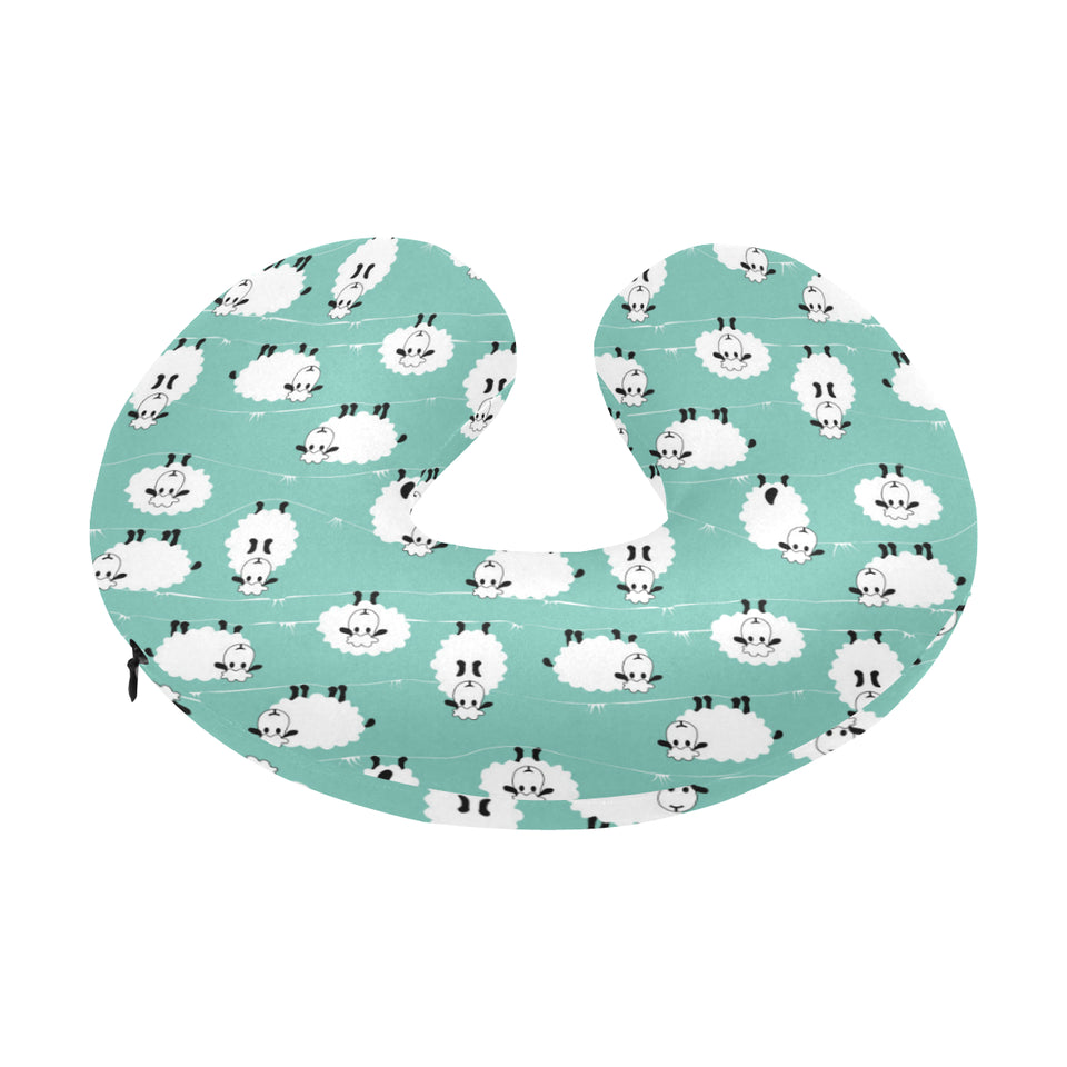 Cute sheep green background U-Shaped Travel Neck Pillow