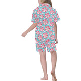 3D sakura cherry blossom pattern Kids' Boys' Girls' V-Neck Short Pajama Set
