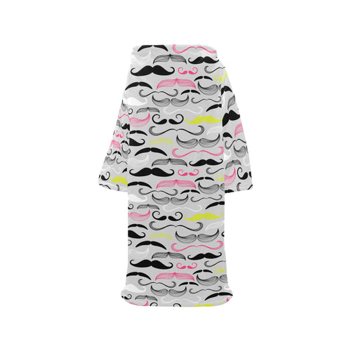 Mustache Beard Pattern Print Design 02 Blanket Robe with Sleeves