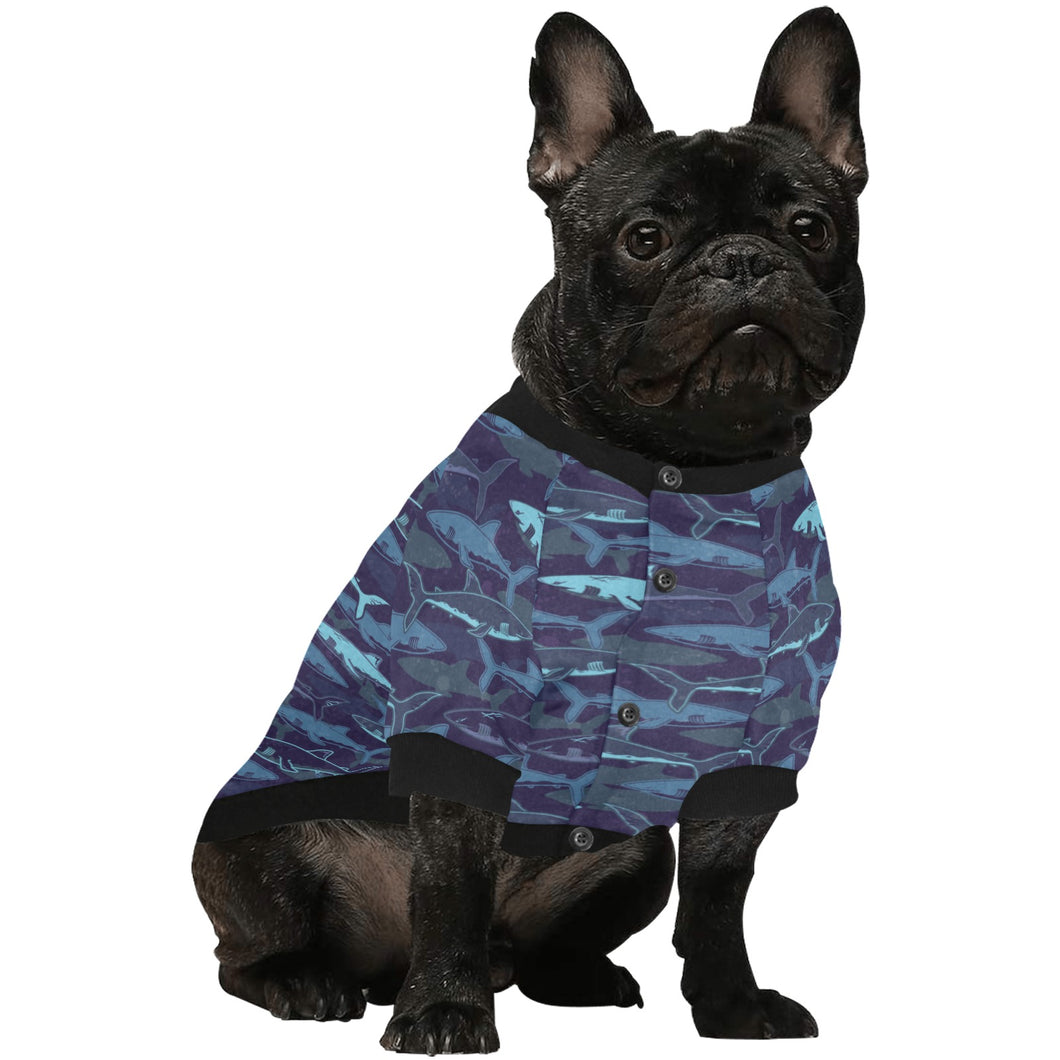 Shark pattern All Over Print Pet Dog Round Neck Fuzzy Shirt
