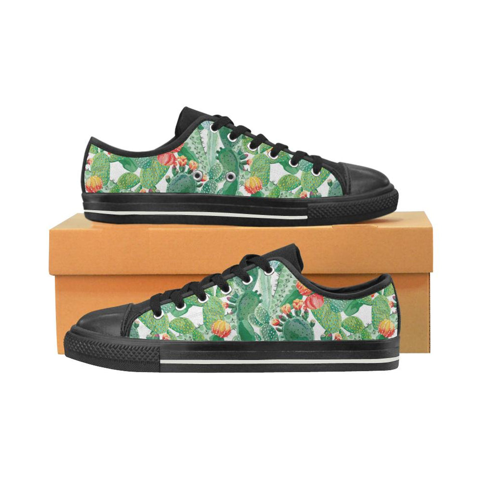 Cactus design pattern copy Kids' Boys' Girls' Low Top Canvas Shoes Black