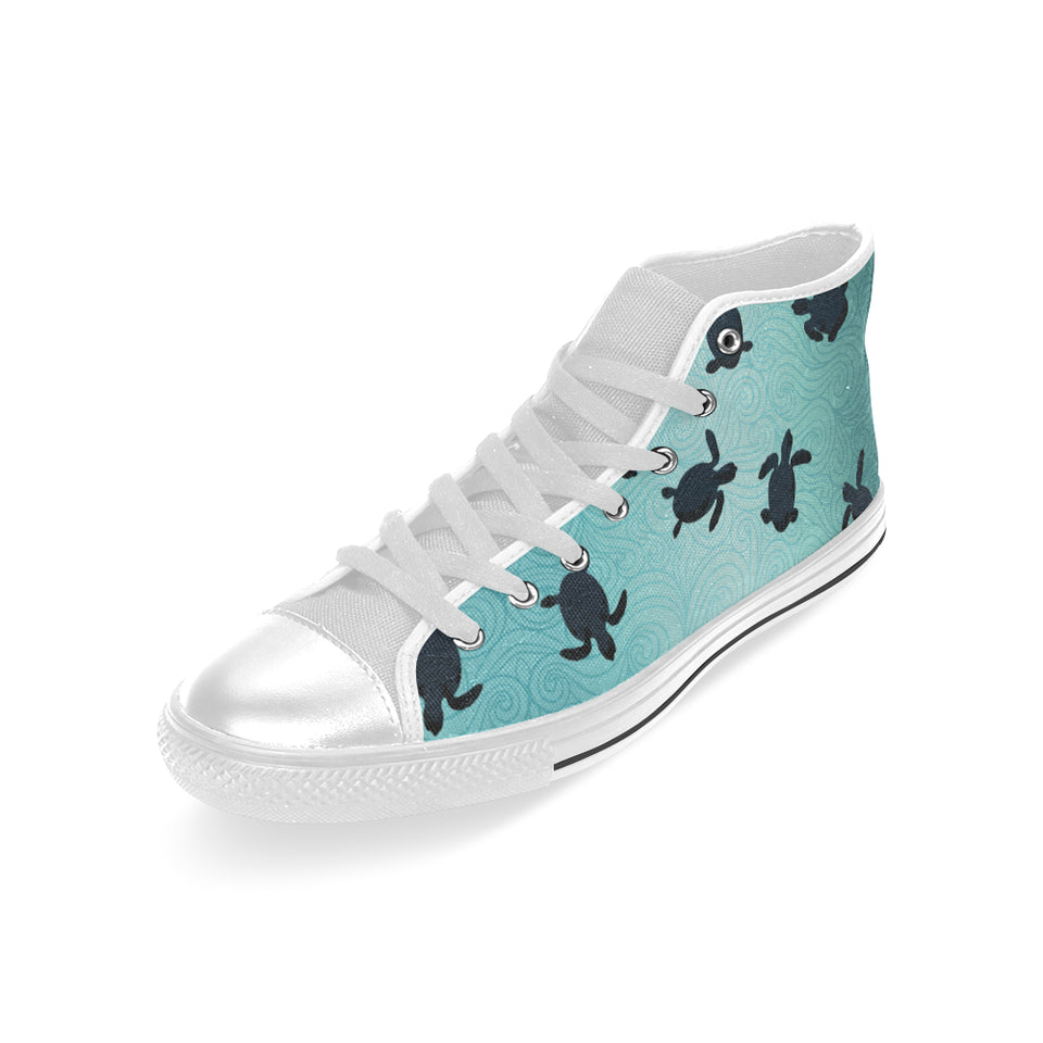 Sea turtle with blue ocean backgroud Men's High Top Canvas Shoes White