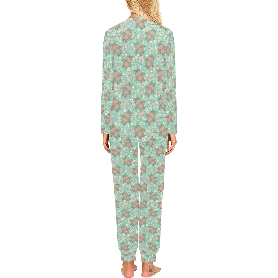 Hippopotamus Pattern Print Design 02 Women's All Over Print Pajama Set