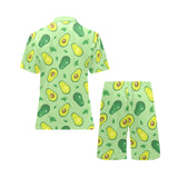 Avocado pattern green background Men's V-Neck Short Pajama Set