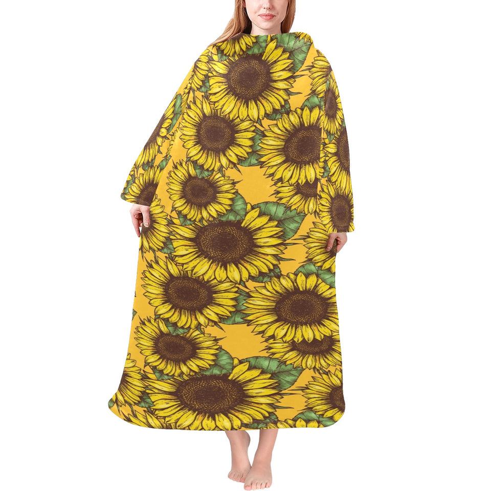 Sunflower pattern Blanket Robe with Sleeves