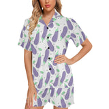 Eggplant Pattern Print Design 05 Women's V-Neck Short Pajama Set