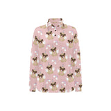 Cute unicorn pug pattern Women's Long Sleeve Polo Shirt