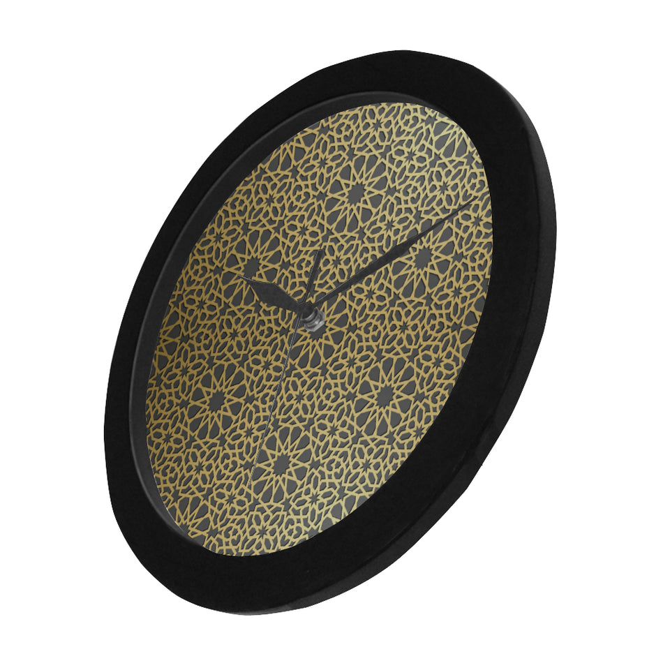 arabic star gold pattern Elegant Black Wall Clock
