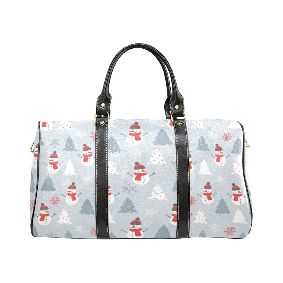 Snowman christmas tree snow gray background Travel Bag