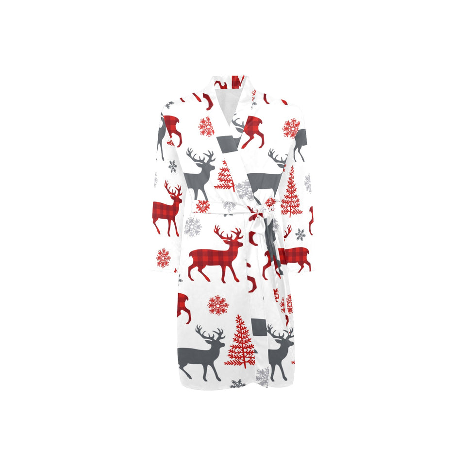 Deer tree snowflakes chrismas pattern Men's Long Sleeve Belted Night Robe