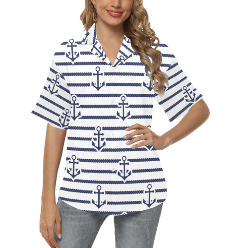 Anchor rope nautical  pattern Women's All Over Print Hawaiian Shirt