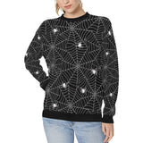 Spider web design pattern Black background white c Women's Crew Neck Sweatshirt