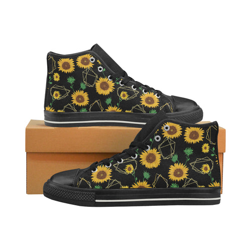 sunflower golden polygonal shapes Women's High Top Canvas Shoes Black