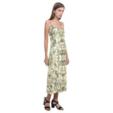Light Green camouflage pattern V-Neck Open Fork Long Dress