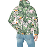 Toucan tropical green jungle palm pattern Men's Padded Hooded Jacket