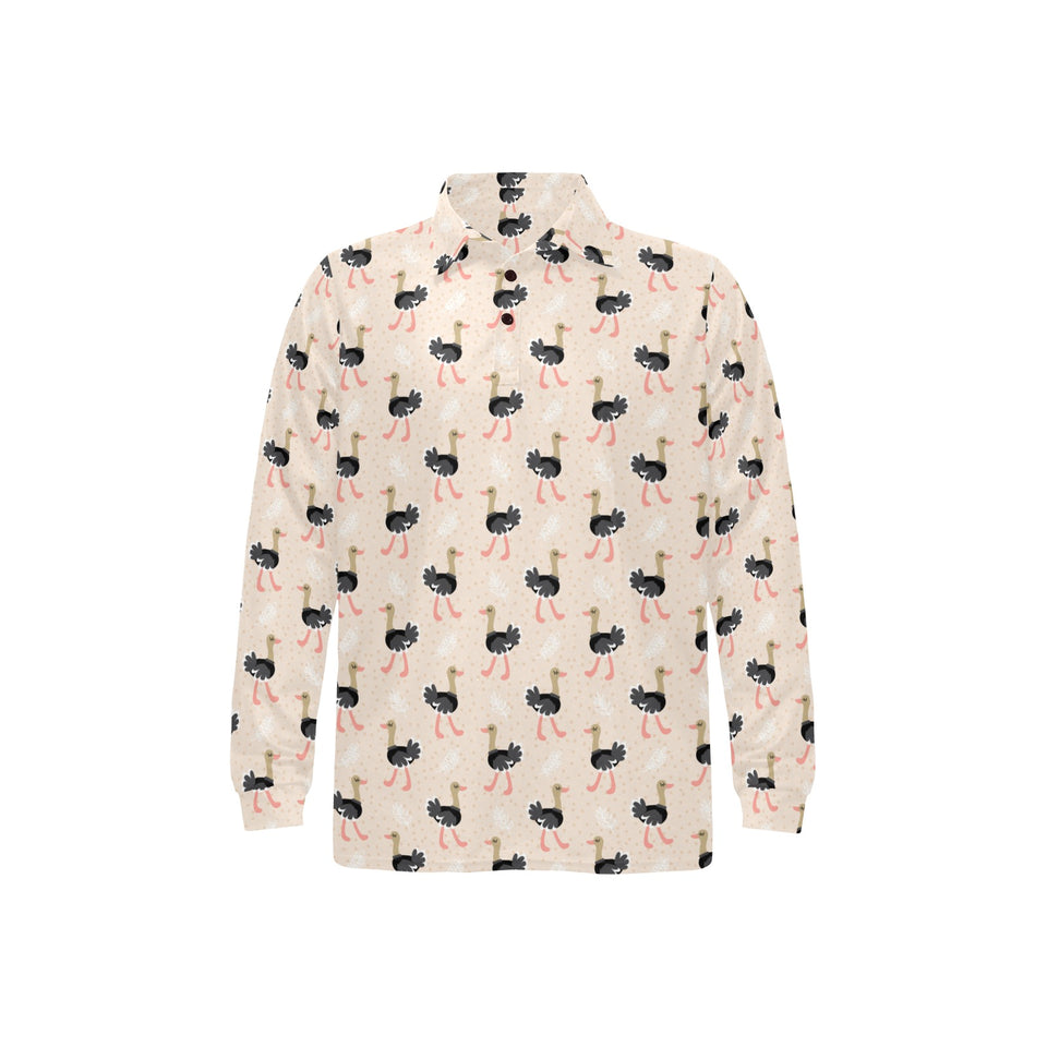 Ostrich Pattern Print Design 05 Men's Long Sleeve Polo Shirt