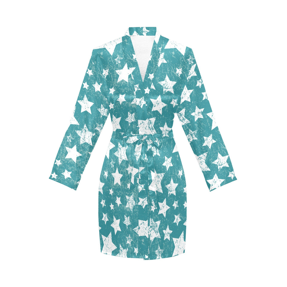 Vintage star pattern Women's Long Sleeve Belted Night Robe