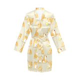 Cute fat shiba inu dog pattern Women's Long Sleeve Belted Night Robe