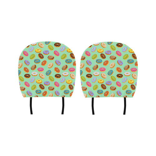 Colorful donut pattern green background Car Headrest Cover