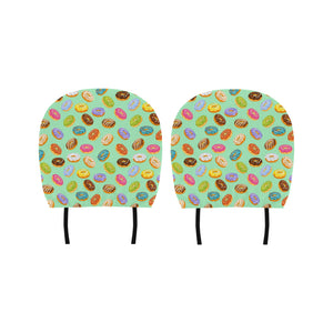 Colorful donut pattern green background Car Headrest Cover