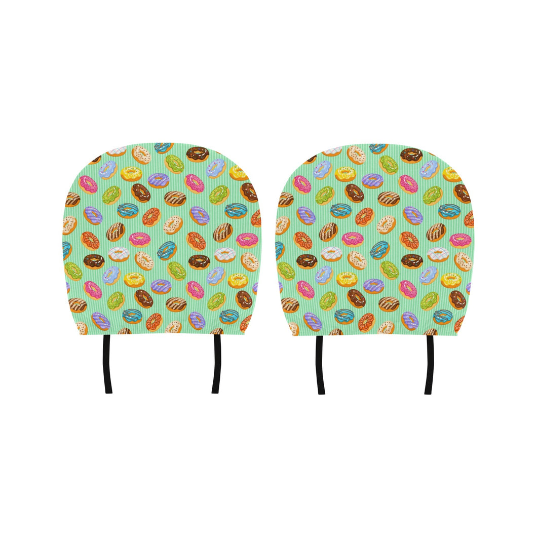 Colorful donut pattern green background Car Headrest Cover