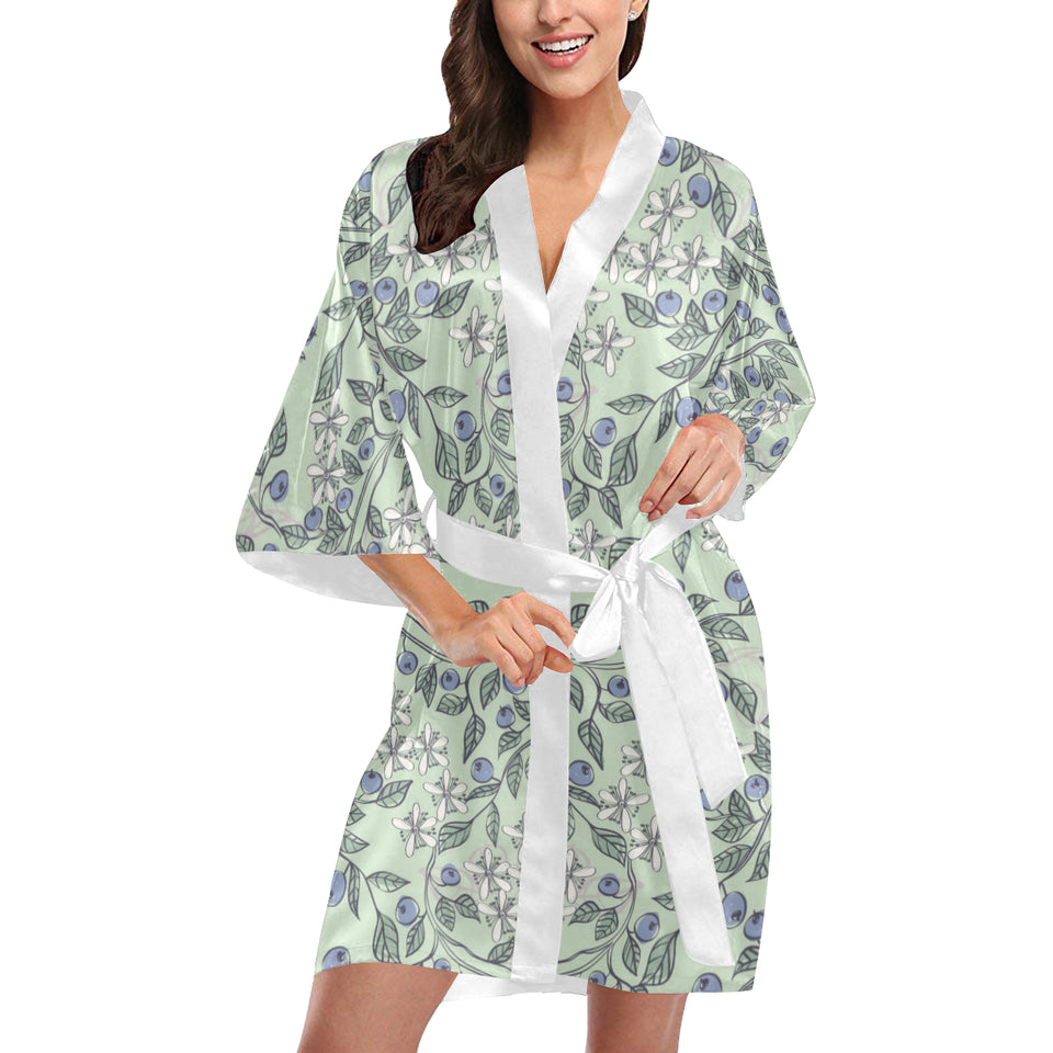 hand drawn blueberry pattern Women's Short Kimono Robe