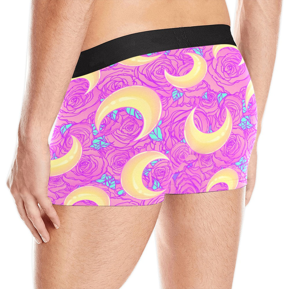 Moon pink rose background Men's All Over Print Boxer Briefs Men's Underwear