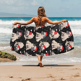 Christmas Pugs Santa_s red cap pattern Beach Towel