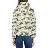 Pineapples pattern striped background Women's Padded Hooded Jacket