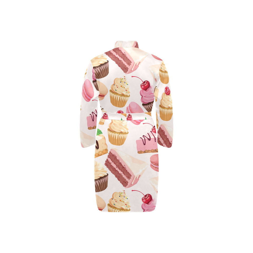 Cake cupcake sweets pattern Men's Long Sleeve Belted Night Robe