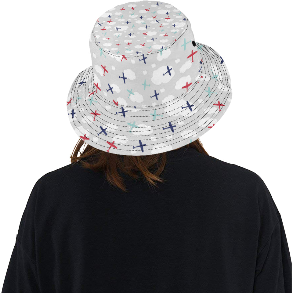 Airplane cloud grey background Unisex Bucket Hat