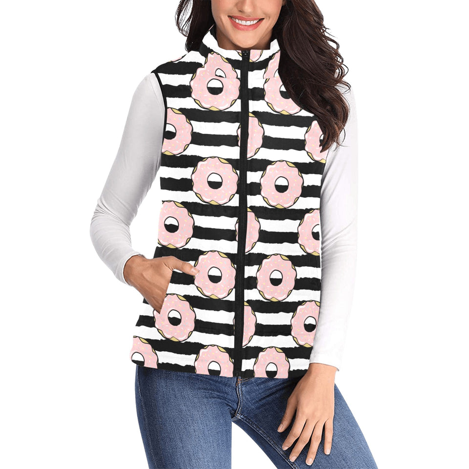 Donuts pink icing striped pattern Women's Padded Vest