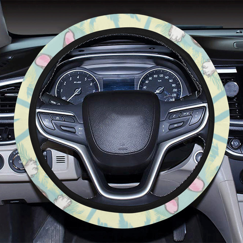 French bulldog hawaii blackground Car Steering Wheel Cover