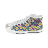 Passion fruit blue background Women's High Top Canvas Shoes White