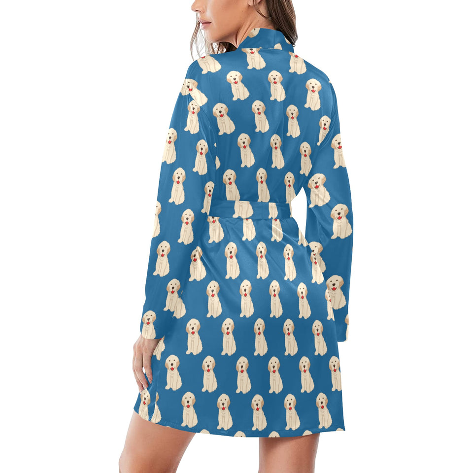 Golden Retriever Pattern Print Design 03 Women's Long Sleeve Belted Night Robe