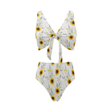 beautiful sunflowers pattern Chest Bowknot High Waisted Bikini Swimsuit