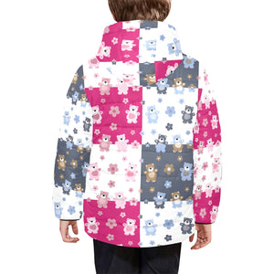 Teddy Bear Pattern Print Design 03 Kids' Boys' Girls' Padded Hooded Jacket