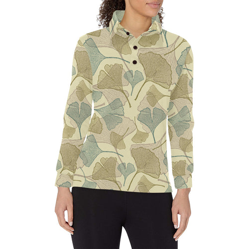 Ginkgo leaves design pattern Women's Long Sleeve Polo Shirt