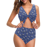 Seagull Pattern Print Design 03 Chest Bowknot High Waisted Bikini Swimsuit