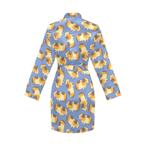 Guinea Pig Pattern Print Design 02 Women's Long Sleeve Belted Night Robe