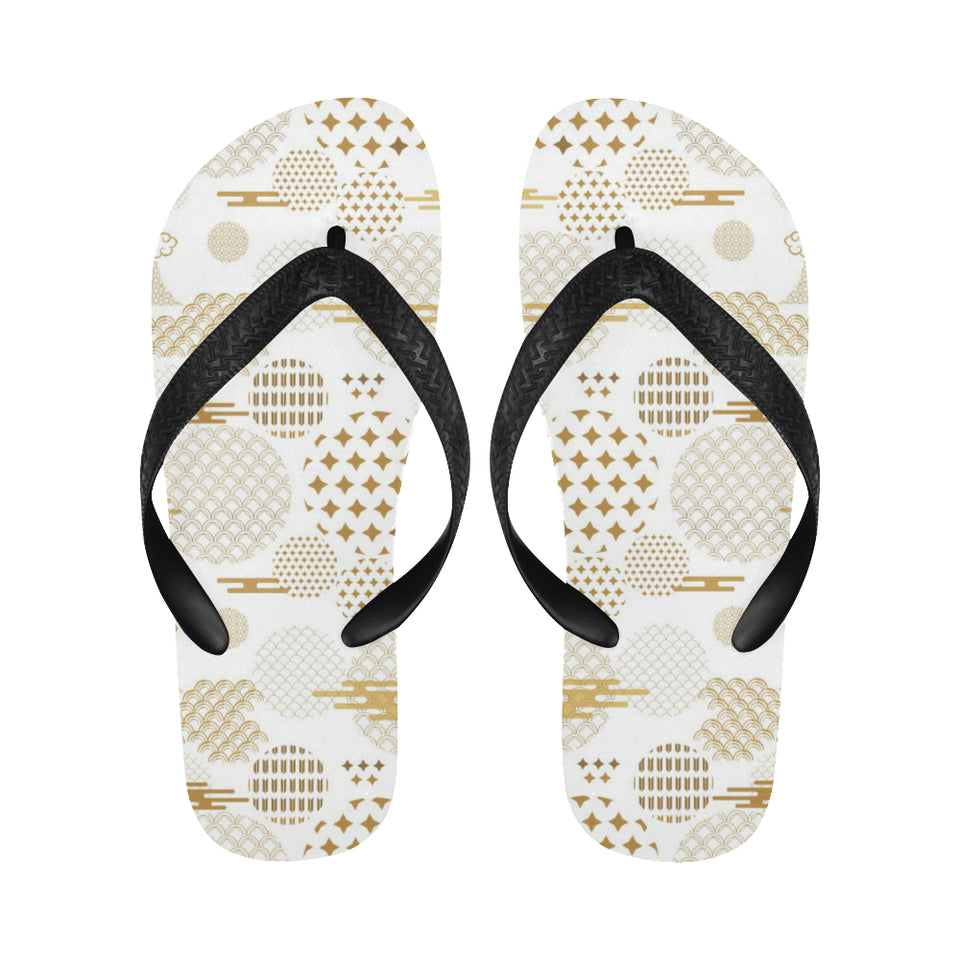 Beautiful gold japanese pattern Unisex Flip Flops