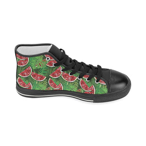 Watermelons tropical palm leaves pattern backgroun Women's High Top Canvas Shoes Black