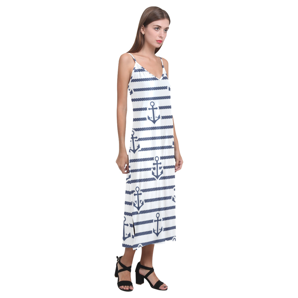 Anchor rope nautical  pattern V-Neck Open Fork Long Dress