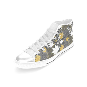 Beautiful gold autumn maple leaf pattern Women's High Top Canvas Shoes White