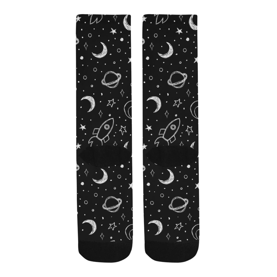 Hand drawn space rocket star planet Crew Socks