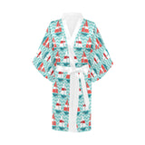 Red White sailboat wave background Women's Short Kimono Robe